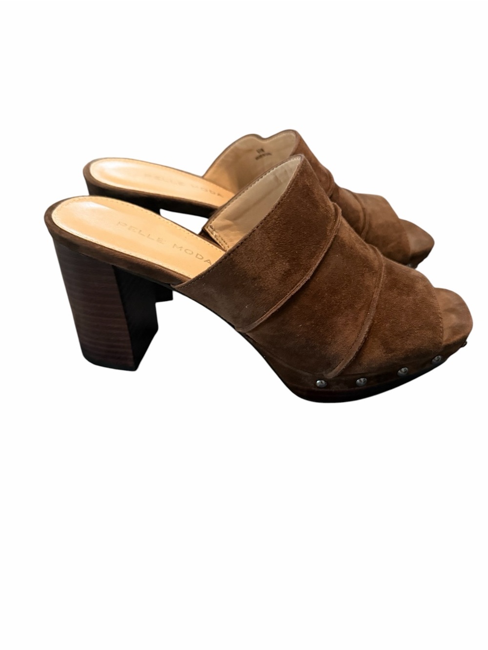 Pelle Moda Suede Studded Block Heel Mules